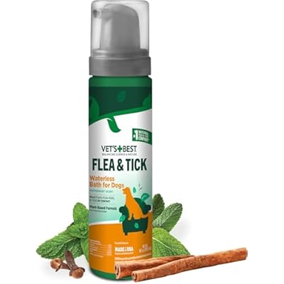 Vets Best Natural Flea and Tick Waterless Bath for Dogs No-Rinse Dry Foam Shampoo with Certified Essential Oils Natural Flea Treatment with