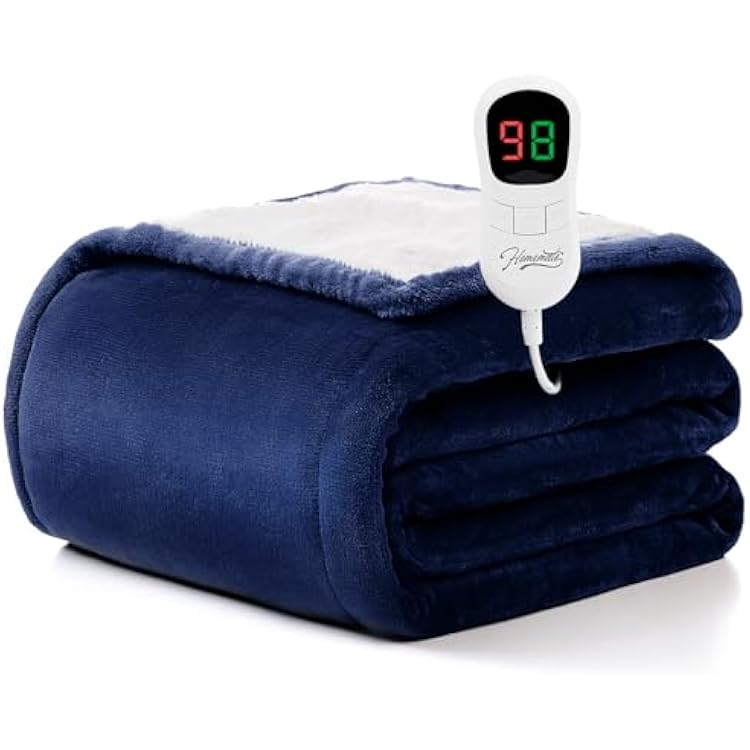 Homemate Heated Blanket Electric Throw - 50x60 Heating Blanket Throw 12468 Hours Auto-Off 10 Heat Level Over-Heat Protection Flannel Sherpa ETL Certification