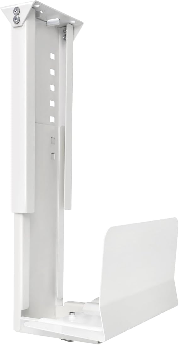 Heavy Duty Computer Wall Mount, Also Great for PC Mount Under Desk - Height Adjustable from 12" to 20", Width Adjustable from 5.7" to 8" - Computer Case Stand PC Holder Under Desk or On Wall, White