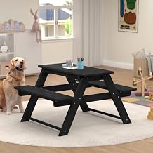 Costaelm Kids Picnic Table, HDPE All Weather Outdoor Toddler Picnic Table and Chair Set Kids Bench for Patio, Backyard, Garden, Lawn, Black
