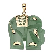 PalmBeach 14K Yellow Gold Genuine Green Jade Good Luck Elephant Charm Pendant 33mm