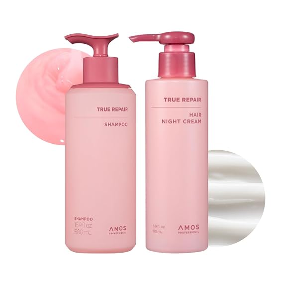 AMOS PROFESSIONAL Overnight Damage Duo l True Repair Hair Night Cream & True Repair Shampoo l Overnight Hair Leave-in Conditioner, Anti-Frizz & Smoothing Shampoo for Dry and Damaged Hair