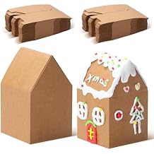 COTOPHER 60 Pack Christmas Gingerbread House Box Cardboard, 2.95x2.95x4.92 inch House Shaped Boxes Kit DIY Crafts, Xmas Candy Houses for Christmas Party Supplies Decor Cookie Snack Packaging (Brown)