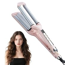 Wave Curling Iron, 3 Barrel Hair Tool with Adjustable Temperature 100C to 230C for Women, Fast Heating, Anti-Scald, 0.6 Inch Hair Crimper with Intelligent Power Off for All Hair Types (Pink)
