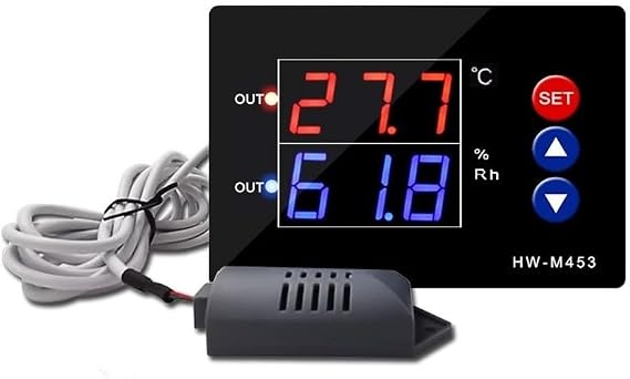 Temperature and Humidity Monitoring Controller with Clear Digital Display and Dual Output for Heating Cooling Devices (HW453-220V)