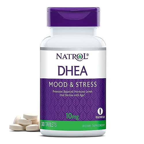 Natrol Mood & Stress DHEA 10mg with Calcium, Dietary Supplement for Balance of Certain Hormone Level and Mood Support, 30 Tablets, 30 Day Supply