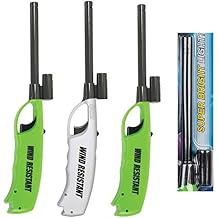 Windproof Jet Flame Long Neck Flash Light Multi Purpose Lighters, Ideal for Camping Hiking Fireplace BBQ Grilling Outdoor, Utility Lighters, Value Pack of 3