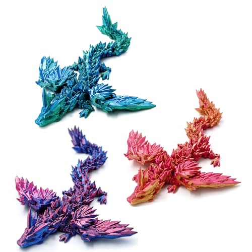 Dxldfks 3 PCS 3D Printed Dragon with Wings, 3D Dragon 9 Articulated Winged Dragon for Home Office Decor Executive Desk Toys