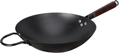 Cast Iron Wok Pan, Chinese Hand Hammered Iron Woks and Stir Fry Pans, Non-Stick Pot with Stainless Steel Handles for ElectricInduction,34cm