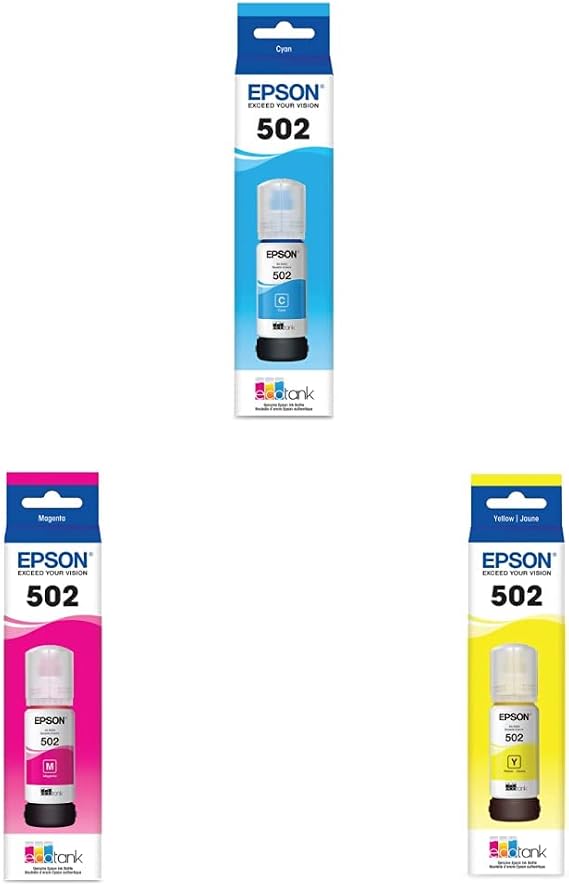 Epson T502 EcoTank Ink Ultra-high Capacity Bottle Cyan & EPSON T502 EcoTank Ink Ultra-high Capacity Bottle Magenta (T502320-S) T502 EcoTank Ink Ultra-high Capacity Bottle Yellow
