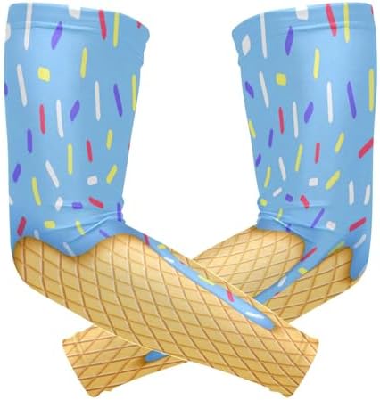 YETTASBIN Ice Cream Cone 1 Pair UV Sun Protection Arm Sleeves for Men Women Teenager, Tattoo Cover Up, Cooling Sports Compression Arm Sleeve for Basketball Football Golf