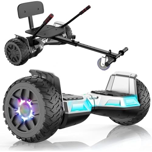 SISIGAD Scooter Seat Attachment, 6.5 Self Balancing Scooters Go Kart with Bluetooth and LED Lights,Kids Boys Girls Adult