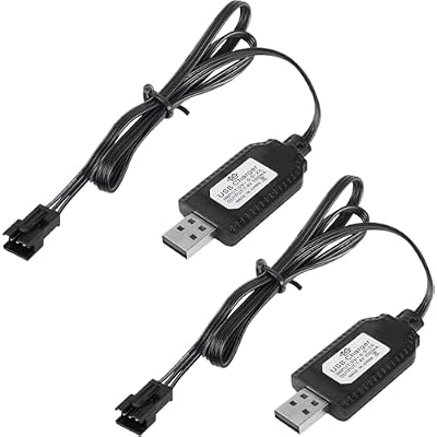 YACSEJAO 2 Pack 7.4V LiPo Battery USB Charger Cable with SM-3P Plug Connector for RC Model Vehicle Buggy Car Truck Boat