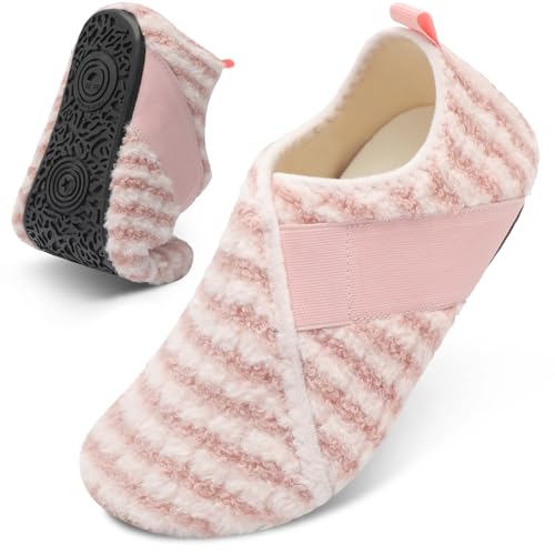 Besroad House Slippers for Women Men Comfy Barefoot Slippers Sock Furry Slip On House Shoes with Soft Rubber Sole for Bedroom Home Travel Yoga