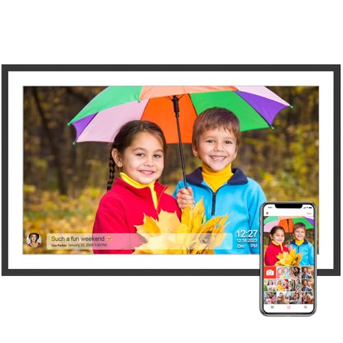 SSAWIFIFRAME 15.6 Inch Digital Picture Frame, 32GB Large Digital Photo Frame with 2.45Ghz WiFi 6, 1920x1080 IPS HD Touchscreen, SD CardUSB, Auto-Rotate&Wall Mounted, Easy Share Moments from Anywhere