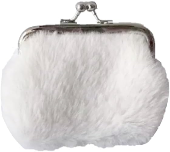 White Furry Coin Purse- Mini Clasp Pouch Key Bags Money Bag/Wallet, Downy Bag Gifts, Purses Wallets Party Favors(White)