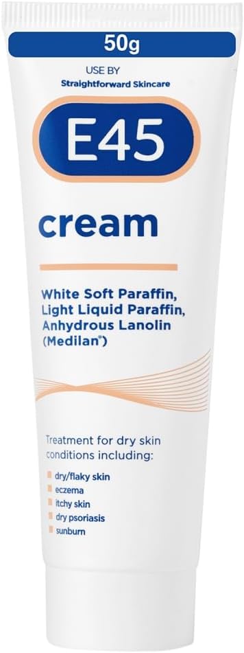 E45 Cream - 50g | Emollient cream to soothe dry, itchy & irritated skin - Non-greasy, suitable for face, hands & eczema-prone skin