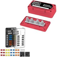 Bundle of 12V 300A Red Bus Bar (4-Posts, M10, with Cover) &12 Way Fuse Block Box