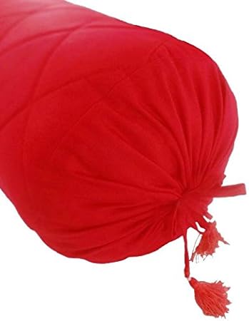 Saffron Quilted Bolster Pillowcase Decorative Neckroll Bolster Round Pillow Cover 6 inch Diameter x 36 inch Long (15 cm Diameter x 90 cm Length) Red Removable Cover