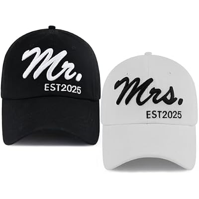 2PCS Mr Mrs Baseball Hats for Men Women, Newlywed Honeymoon Wedding Gifts, Funny Adjustable 3D Embroidered Hat Couples Set