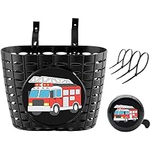 Boys Bicycle Basket with Bell, Cute Bicycle Front Handlebar Basket for Kids, Toddlers, Plastic Scooter Basket
