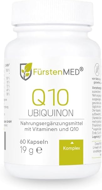 FürstenMED Coenzyme Q10 Ubiquinon Capsules + Vitamin B1 B6 B12 Selenium Biotin and Vitamin C - 60 Q10 Capsules Ubichonone with 100 mg Coenzyme - High Dose Vegan & No Additives