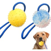 2 Pack Dog Ball on a Rope,Pet Rubber tug Toy for Dogs Fetch Training Interaction, Chewing Resistance, Intelligence, Teeth Grinding, Teeth Cleaning