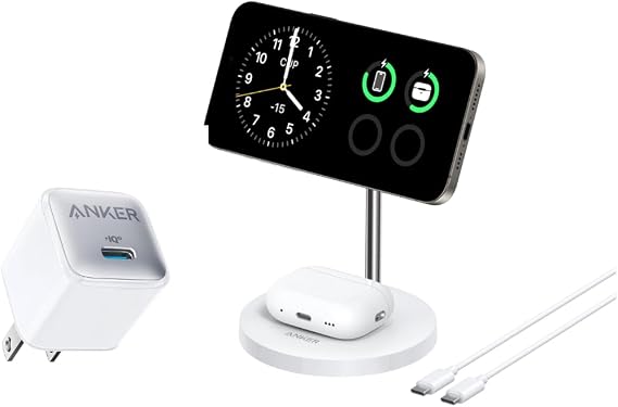 Anker USB C Charger Block 20 with MagGo 2-in-1 Charging Station