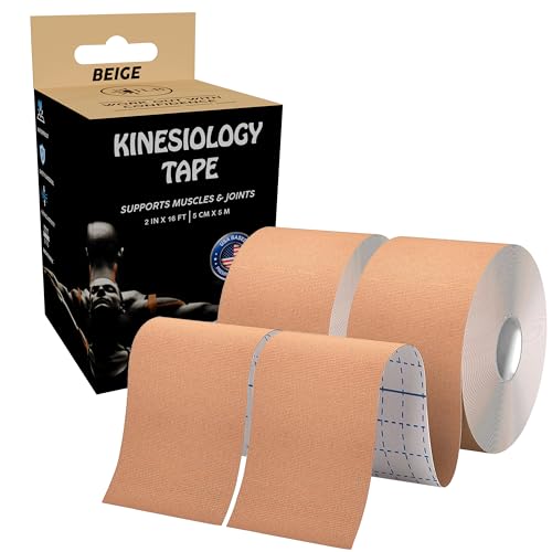 JLB Kinesiology Tape 2 Rolls 16ft Each Strong Adhesion, Waterproof & Sweatproof Latex-Free Sports Tape for Pain Relief, Muscle Support & Recovery Physical Therapy & Athletic Tape Beige