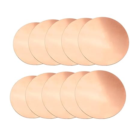 10 Pcs Pure Copper Round Plate, 14 Gauge 0.06" Thickness x 2" Diameter, Copper Metal Sheet for Crafts