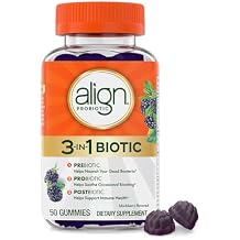 Align Probiotic, 3-in-1 Biotic Gummies, Prebiotic + Probiotic + Postbiotic, #1 Doctor Recommended Probiotic Brand, Helps Relieve Occasional Bloating*, BlackBerry Flavor, 50 Gummies