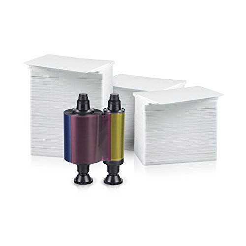 AlphaCard Evolis 300 Print YMCKO Ribbon for Primacy & Elypso R5F008AAA and 300 Premium Blank PVC Cards Bundle