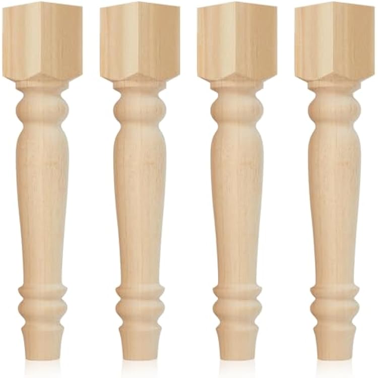 4 Pcs Farmhouse Table Legs, 16x2.6 Pine Dining Table Legs for Furniture Unfinished Wooden Furniture Dining Cottage Bench Coffee for DIYRound