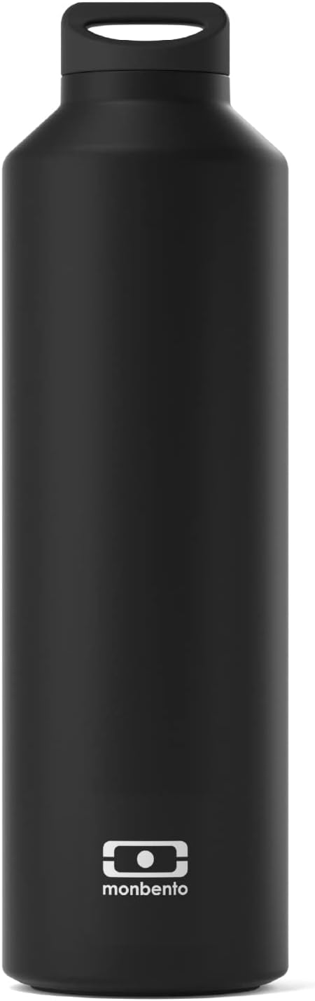 MONBENTO - Insulated Water Bottle MB Steel Onyx 17 Oz - Stainless Steel - Leakproof - Infuser - Keeps Beverage Hot/Cold for Up to 12 Hours - Ideal for Tea, Coffee - BPA Free - Food Grade Safe - Black