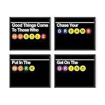 Summit Designs New York City Subway Sign, Subway New York Wall Art, NYC Wall Art - Poster Set, NYC Sign, Bedroom Decor - Hustle Grind Motivation - Set Of 4 (8x10) UNFRAMED Prints