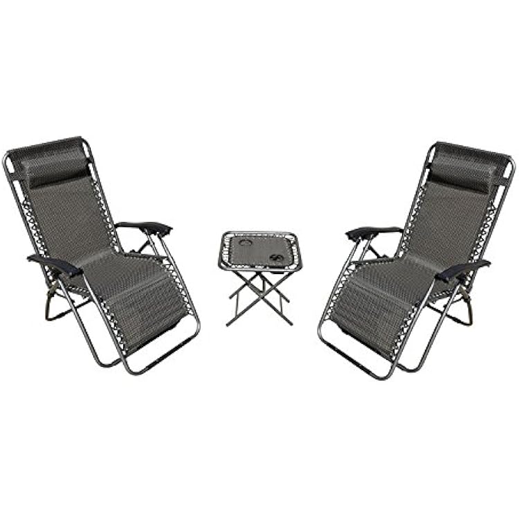 Akari 3 pcs Set Deluxe 2-Pack Zero Gravity Chairs & Folding Table wCup Holder Set 3 pcs Set Grey