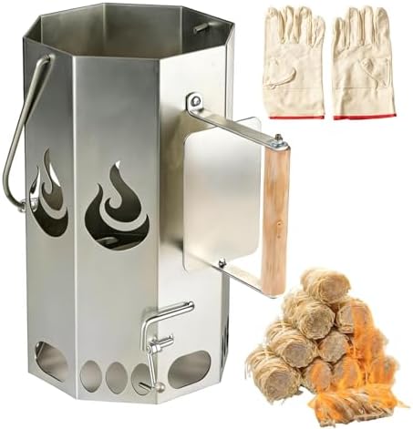 Ember Echo Heavy-Duty XL Charcoal Chimney + 40Pcs Natural Fire Starters Bundle: Rapid Ignition Kit for Outdoor Cooking