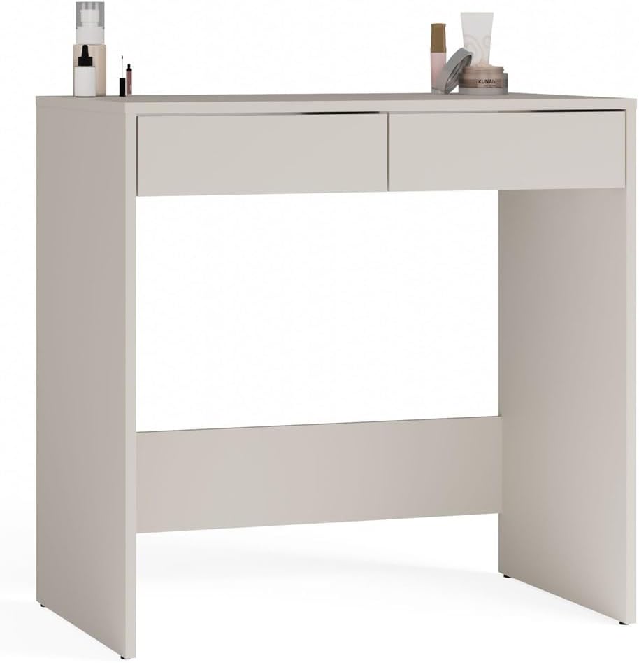 CDF Schreibtisch Mit 2 Schubladen Kaschmir Beige Geriffelte Fronten Moderner Kompakter Arbeitstisch Für Schlafzimmer Büro Jugendzimmer Kleine Räume Mit Rollen 81 x 50 x 80 cm