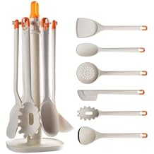Cooking Kitchen Utensils Set, 7 PCS Silicone Cooking Utensils for Nonstick Cookware, Spatula Set with 360Rotating Utensils Holder, Kitchen Gadgets Set (White)