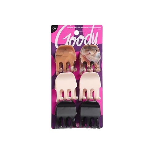 Goody Classic Claw Hair Clips - 6-Count, Clear, Brown and Black - 12 Claw Will Gently Keep Hair Secured In Place with a Long Lasting Hold, color may vary