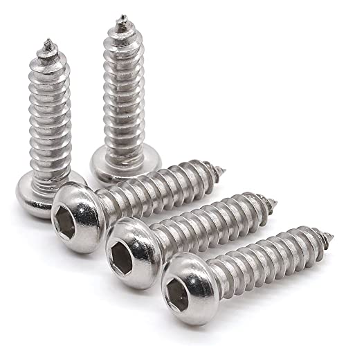 Glvaner 100 pcs M3 x 8mm Button Head Socket Cap Self Tapping Screws 304 Stainless Steel 18-8 Wood Screws Sheet Metal Screws Full Thread Coverage