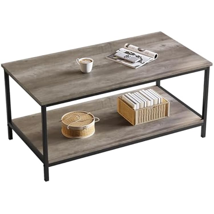 SAYGOER 2-Tier Coffee Table for Living Room Farmhouse Style Center Table with Storage Shelf Rectangle Wood Table for Large or Small Spaces Apartment Home Office, Easy Assembly Gray Wash