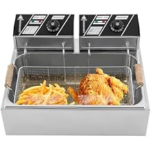 Commercial Deep Fryer with Basket, Large Capacity Triple Basket Electric Countertop Fryer 3400W Stainless Steel Countertop Electric Oil Fryer for Restaurant for Home Use (6L+6L Baskets)