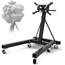 Heavy Duty Foldable Engine Stand 2000LBS Capacity, 360 Degree Rotating Head and Adjustable Arms for Auto Repair, Vehicle Maintenance, 6-Universal Casters, Black