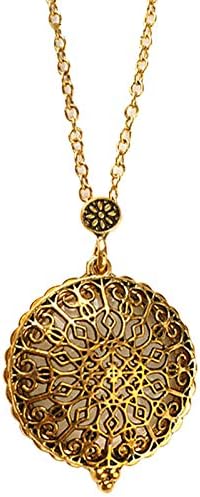 CLARA 5X Magnifier Vintage Hollow Out Magnifying Glass Sliding Top Magnet Pendant Necklace Gold