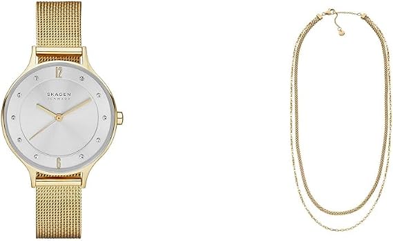 Skagen Women's Anita Lille Gold-Tone Stainless Steel Watch and Merete Necklace, Set