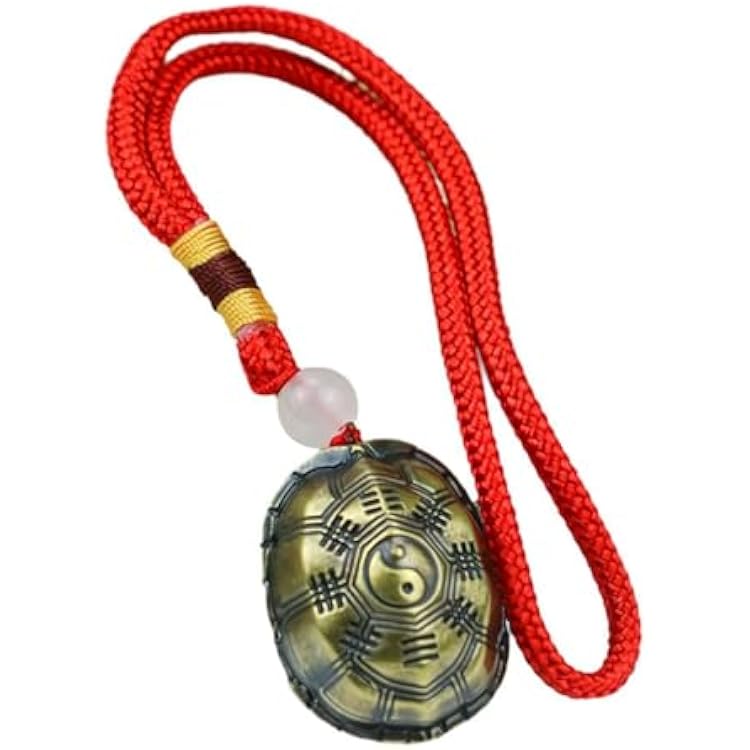 Chinese Divination Turtle Shell, Chinese Feng Shui Coin Good Luck Turtle Figurine with Lanyard, Divination Prop for Health Wealth Ornament Red