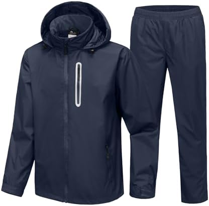 Mens Waterproof Golf Rain Suit Rain Gear Jacket and Pant Outdoor Lightweight Hooded Raincoat