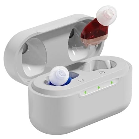 OTC Hearing Aids Rechargeable for Hearing Loss - Nearly Invisible with Case, 14+ Hour Battery Life, 6 Volume Levels Advanced DSP Technology for Reduced Background Noise, Comfort Design