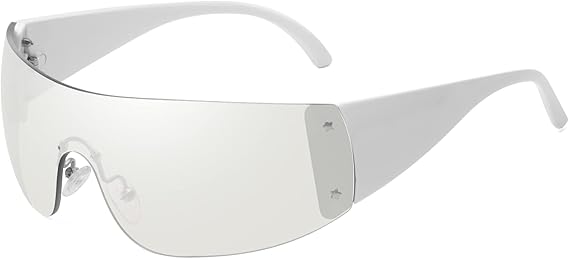 Trendy Rimless Star Y2K Sunglasses for Women Men Shield Oversized Wrap Around Frameless Sunglasses UV400 Protective